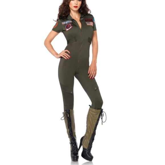 Top Gun Flight Suit Costume. Maverick. Zip Up Form Fitting Pilot Suit/ Jumper - Picture 11 of 11
